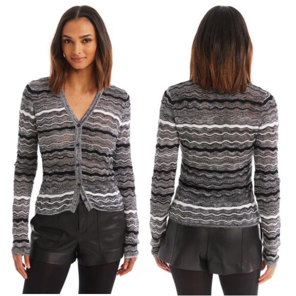 NWT Allison New York Striped Long Sleeve V-Neck Cardigan Gray Women's Size XS